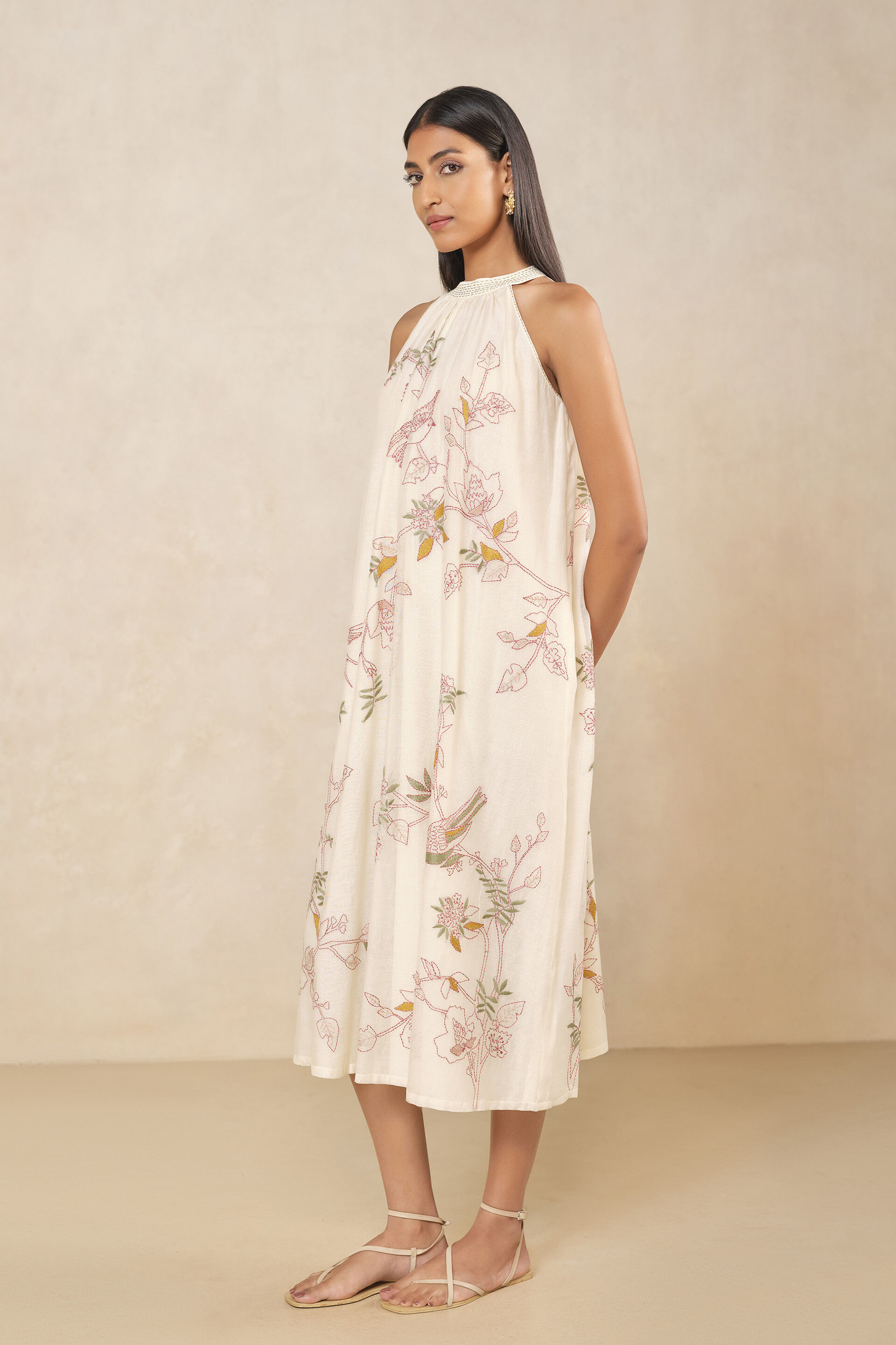 Haiku Hand-embroidered Kantha Mul Dress - Ivory, Ivory, image 3